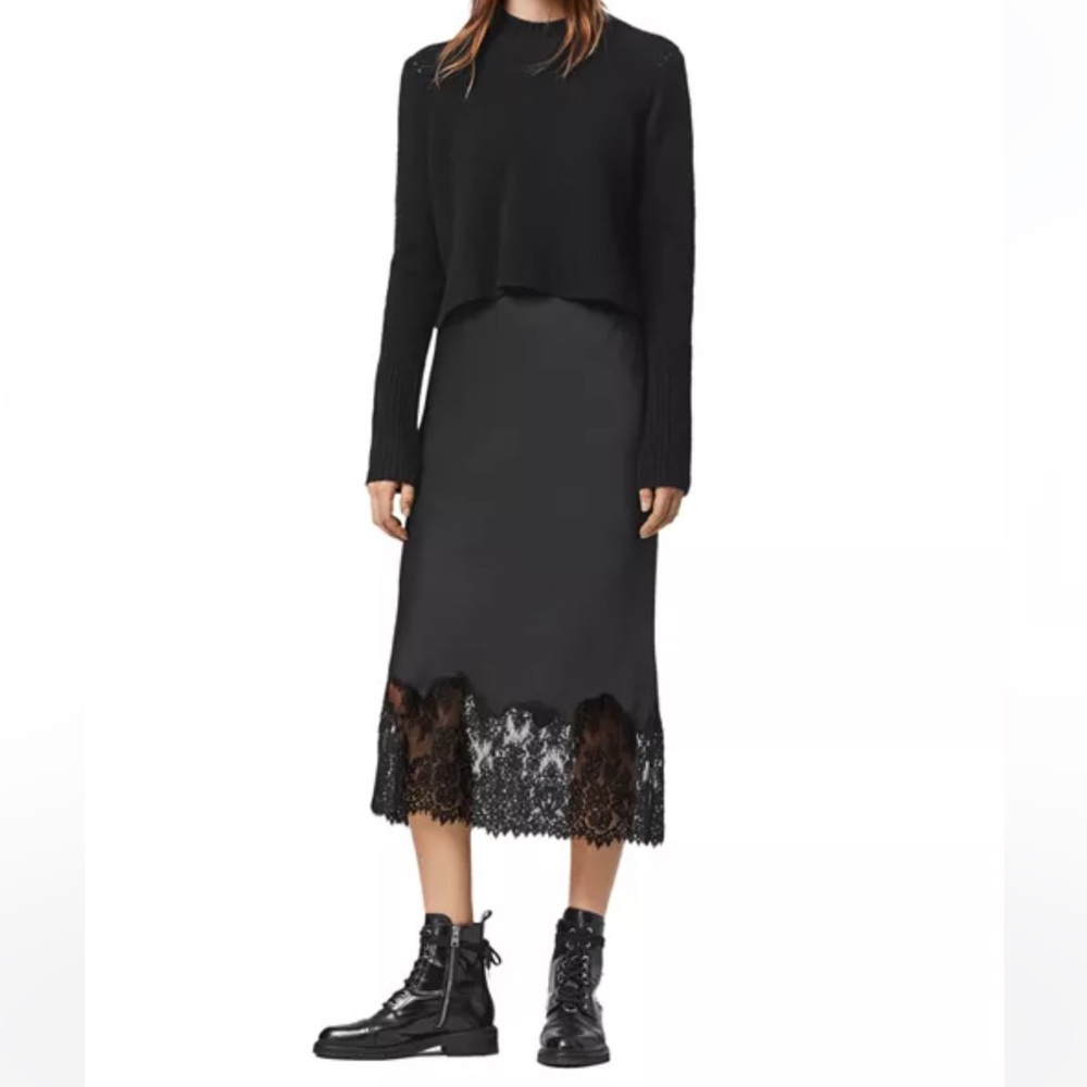Allsaints Bridgette Lace Trim Midi Skirt